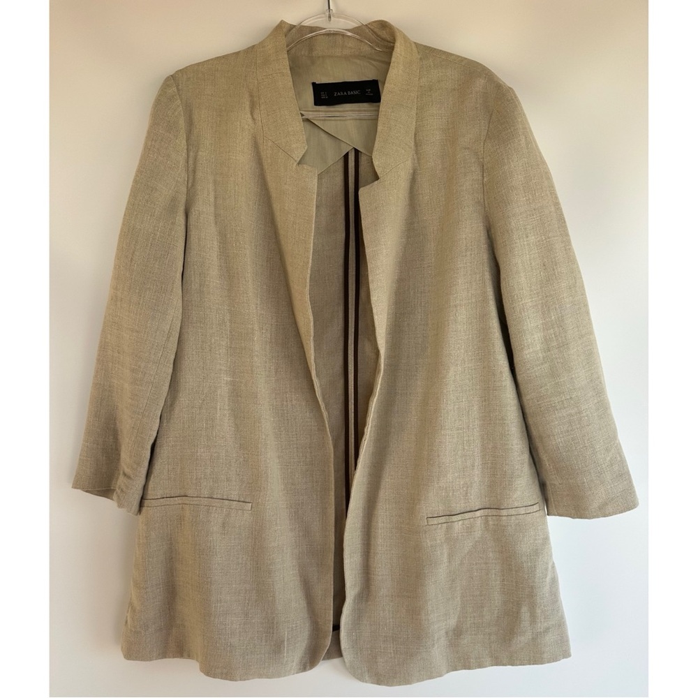 Zara Women's Linen Blazer Large Tan Khaki